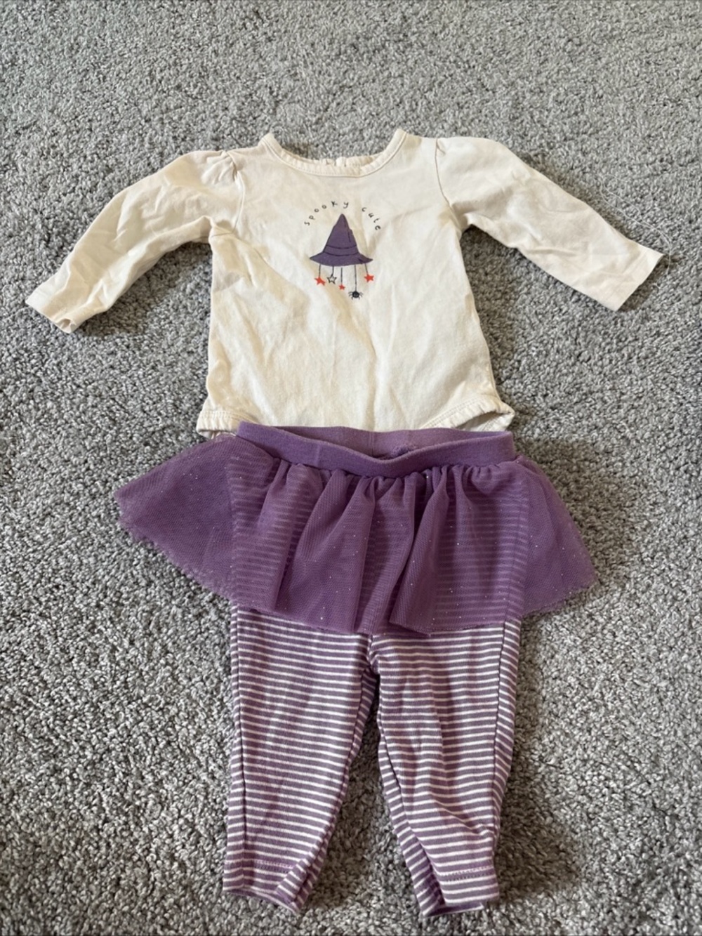 Carter’s Cream and Purple Baby Outfit with Tulle Skirt size 3 mths “Spooky Cute”